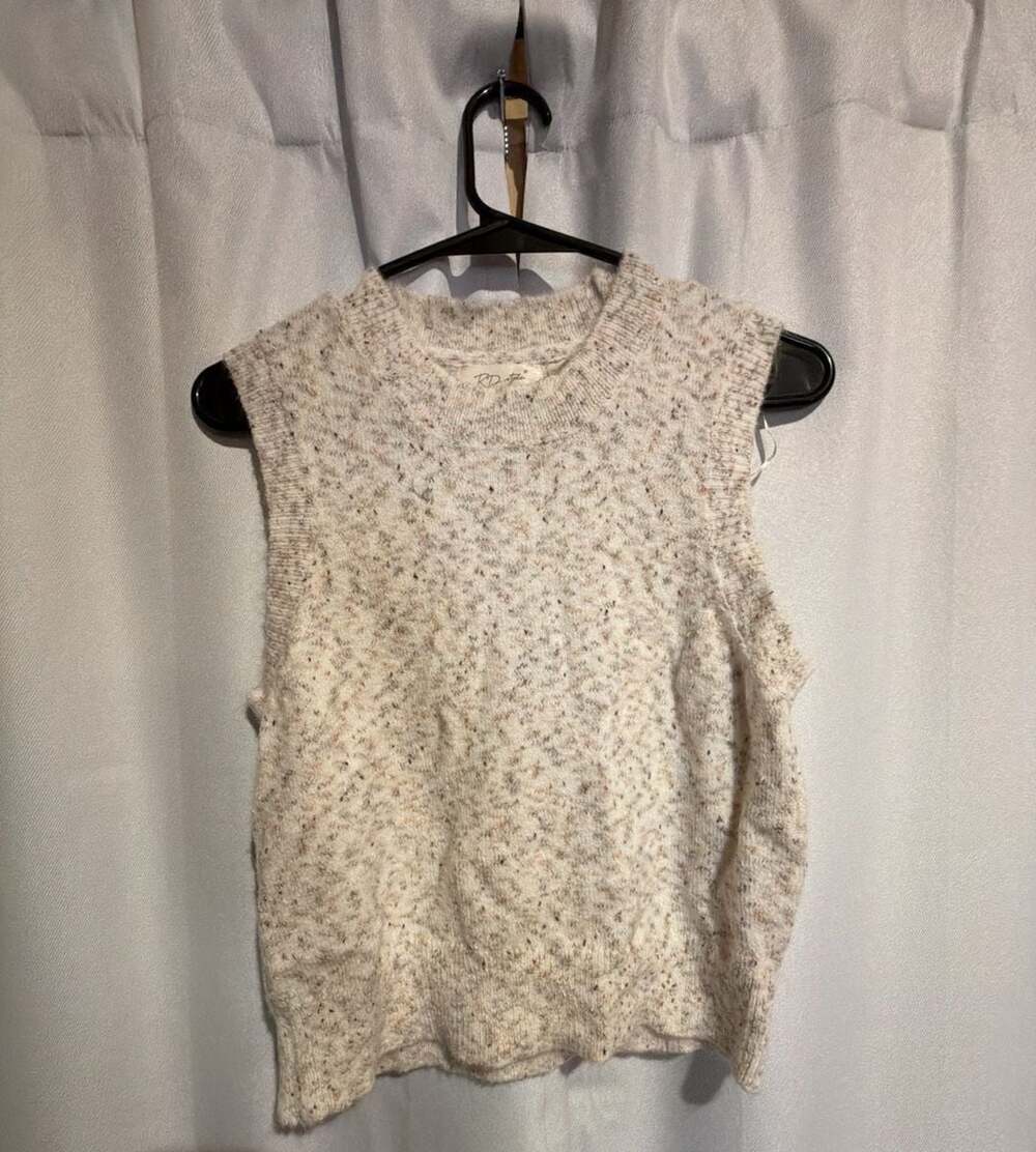 RD Style Knitted Sweater Vest S/P Sleeveless Crew Neck Beige Multicolored Fleck